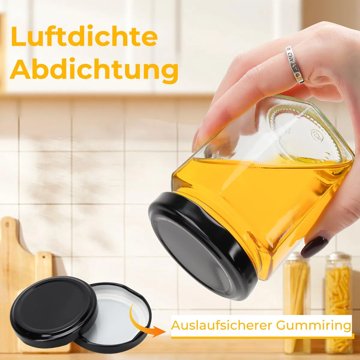 270 ml Sechseckige Gläser mit Schwarzem Deckel, 12 Pack 9 oz luftdicht Einmachgläser, Lebensmittel Lagerung Gläser für Gewürz, Marmelade, Honig, Joghurt, mit 40 Aufkleber,1 Stift