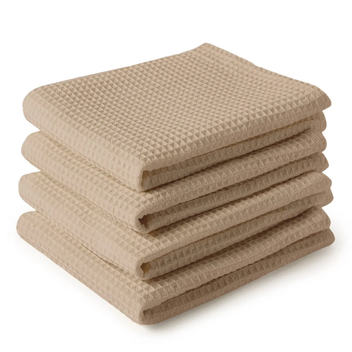 Encasa XO Küchenhandtücher und Waschlappen aus Baumwolle | Beige | Waffel und Flachgewebe-Geschirrtuch | Geschirrtuch-Set | 70x45 cm, Wiederverwendbar und schnell trocknend 4er-Set