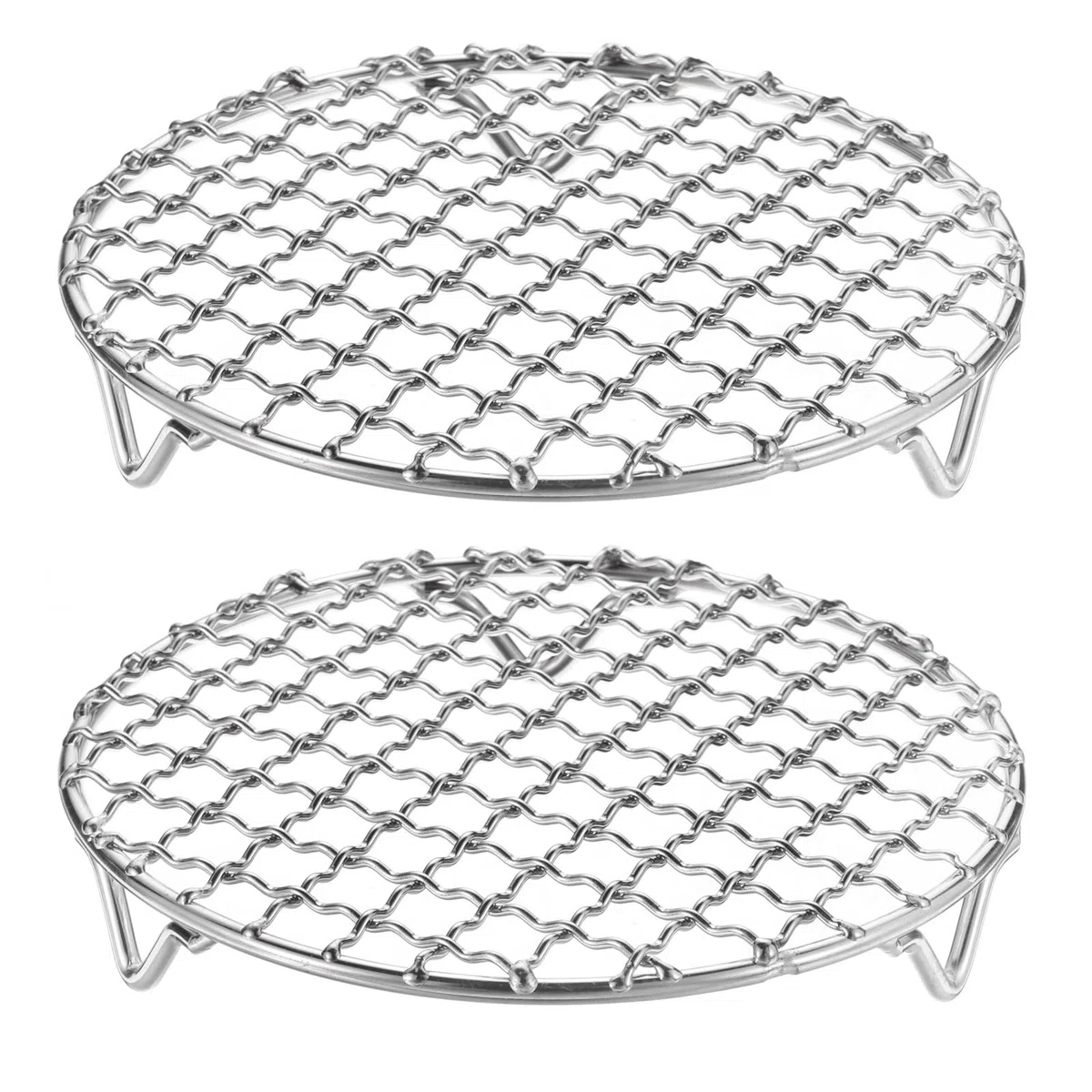QUARKZMAN 2 Stück Rund Abkühlgitter Edelstahl 15cm, Unverzichtbares Grillzubehör Mit 2cm Füßen, Wellenförmiges Gitter, Polierte Oberfläche, BBQ-Grillbesteck