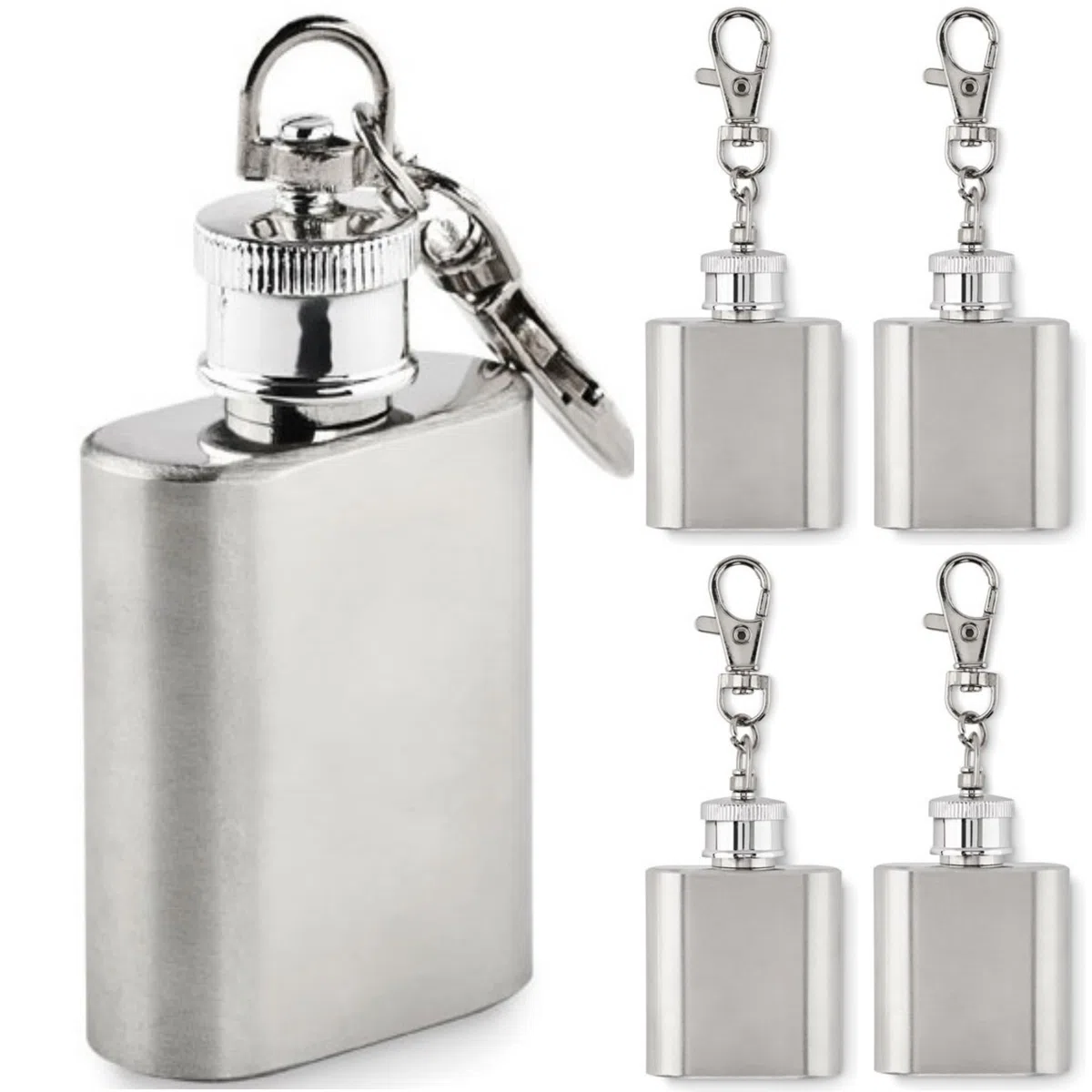 Mini Flachmann 30 mL Schlüsselanhänger Hip Flask Edelstahl Flachmänner für Obstler, Whiskey, Cognac Trekking Wandern Skifahren Outdoor 1, 2, 3 oder 5 Stück (5)
