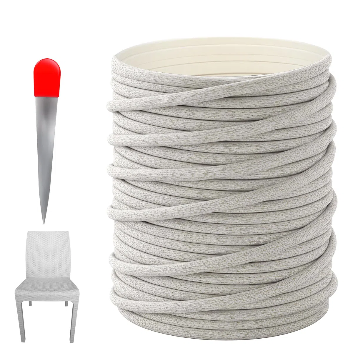 65m Kunststoff Rattan Reparaturmaterial, Flach Gewebtes PE-Rattan mit Webwerkzeug für Outdoor Möbel, Garten, Terrasse, Rattan-Stuhl, Tisch, Sitzbank Sehr langlebig, Grau meliert