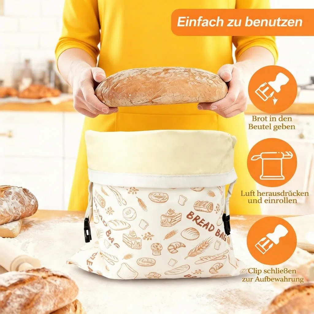 2 Stück Wiederverwendbare Bienenwachs Brotbeutel 43cm×33cm Baumwoll Brottasche mit Bienenwachstuch Innenfutter für Brotaufbewahrung, Baguette, Obst und Gemüse mit Schnallenverschluss