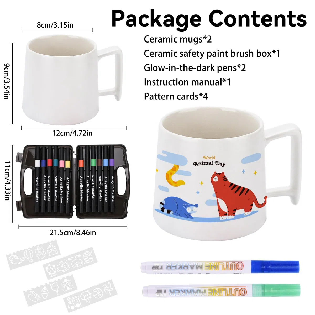 Keramik Bemalen Set,Keramik Tassen Bemalen Set,Tassen Bemalen Sets für Erwachsene,Geschenk für Erwachsene Enthält 2*tassen,14*pinsel und Anleitung,Porzellan zum Bemalens