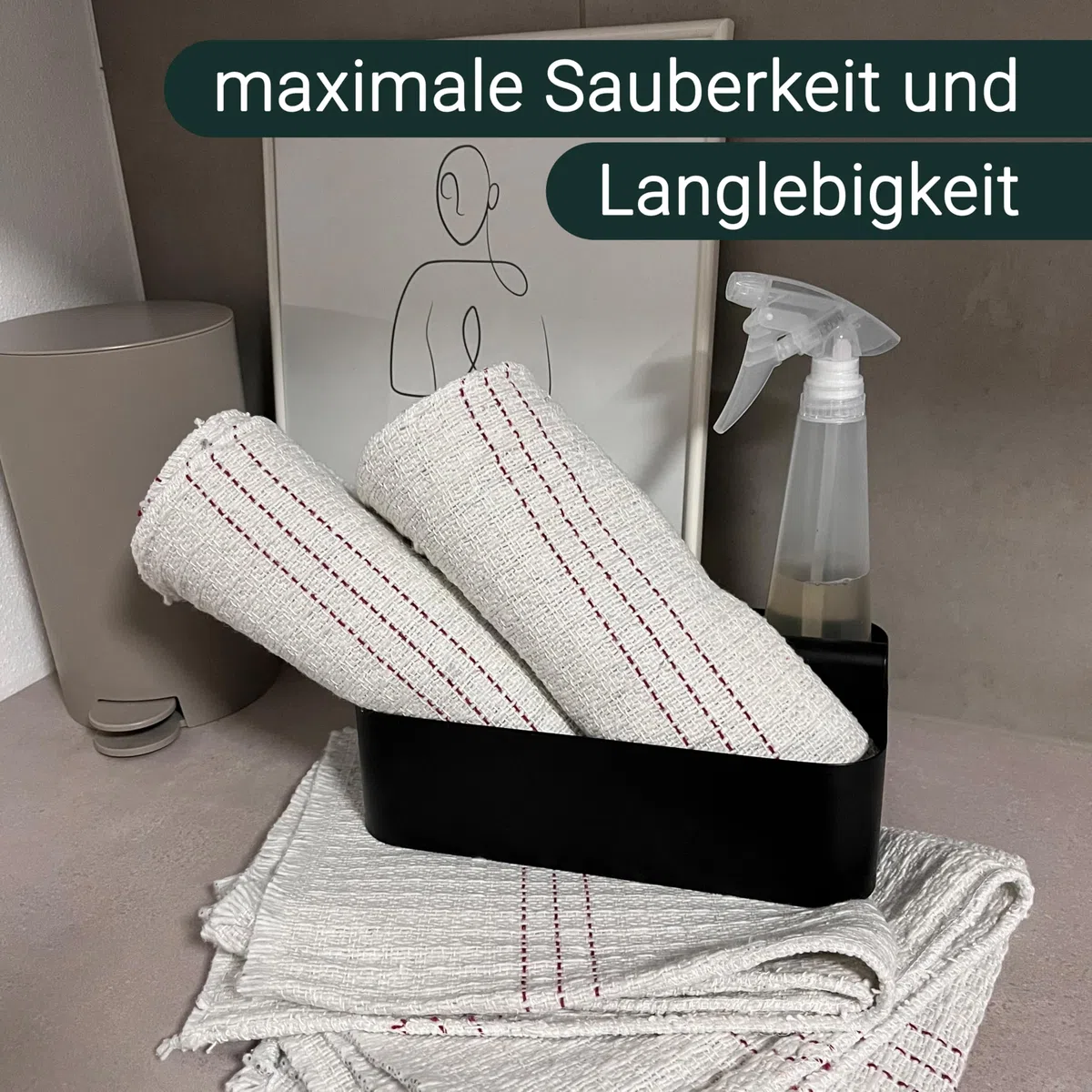 ZOLLNER 5er Set Scheuertücher - hochwertige und saugstarke Reinigungstücher - Mischgewebe - waschbar bis 60°C - 55x60cm in Natur mit roten Streifen