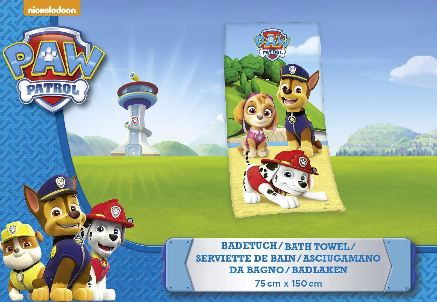 Herding PAW PATROL Badetuch, 150 x 75 cm, Baumwolle, Mehrfarbig