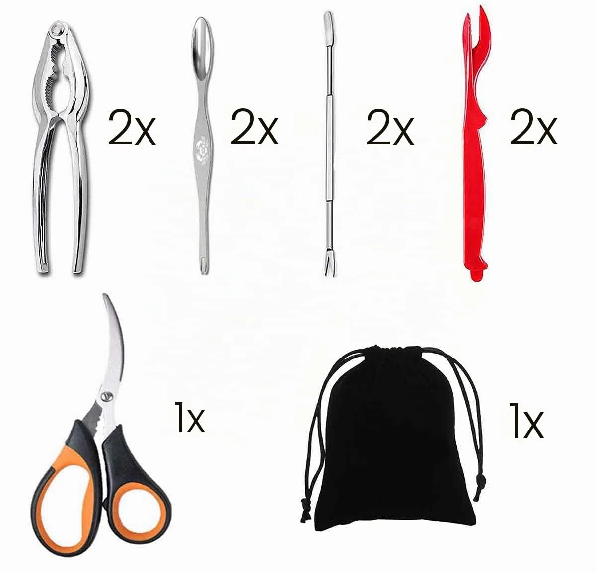 Artcome Meeresfrüchte-Werkzeug-Set – 2 Krabben-Knallbonbons, 2 Hummerschalen, 2 Meeresfrüchte-Gabeln, 2 breite Krabben-Gabeln, 1 Meeresfrüchte-Schere und 1 Aufbewahrungstasche