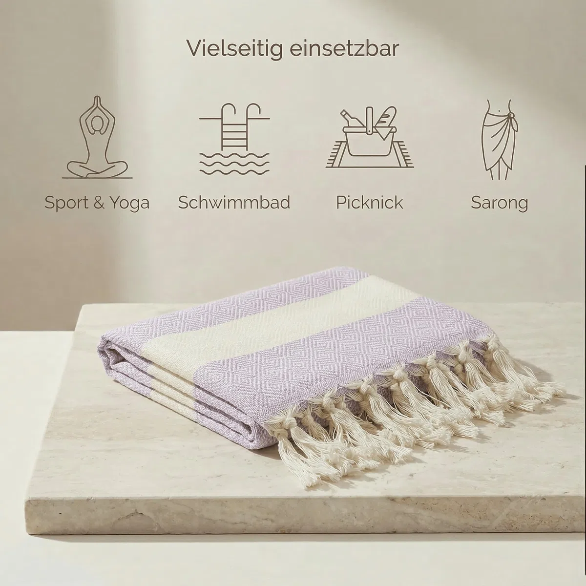 Hamamtuch 180x100 cm aus 100% Baumwolle – Saunatuch/Saunahandtuch & Strandtuch – Leicht, saugstark & schnelltrocknend – Peshtemal (Fliederlila)