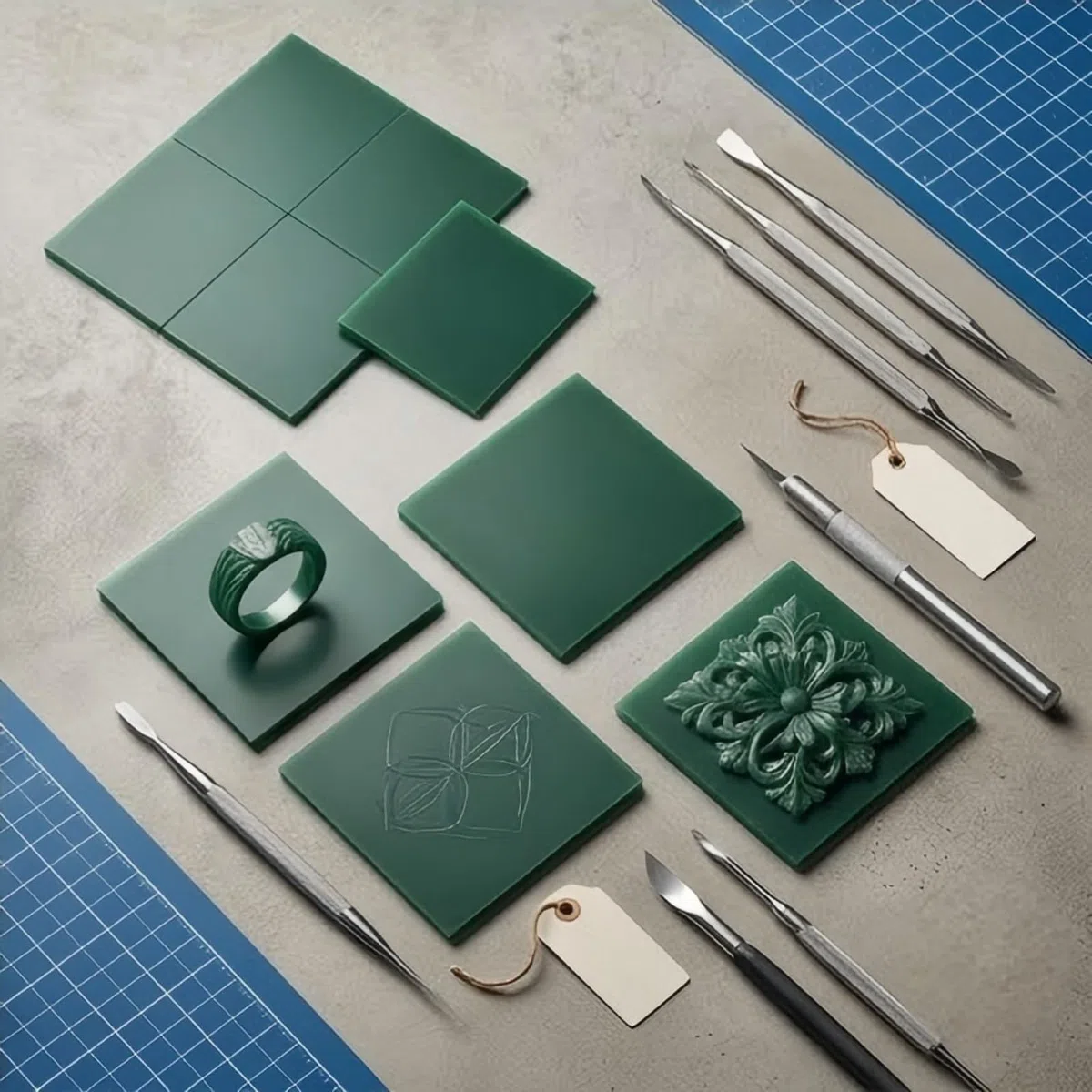 5 Stück Modellierwachs, Schmuckwachs Scheiben, Grüner Schmuck Schnitzwachs | Grüner Schmuck Schnitzwachs, Schmuck Modellierung Skulpturenproduktion Zubehör, Schmuck Carving Wax for Jewellers