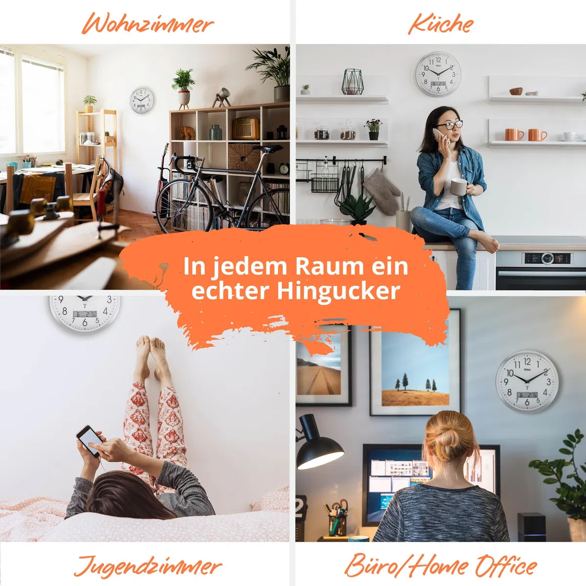 Mebus Analoge Funk-Wanduhr 29cm groß | Leicht lesbar & lautlos | Runde Funkuhr ohne tickgeräusche & großem Ziffernblatt für Küche, Wohnzimmer, Büro, Kinderzimmer | Uhr geräuschlos in Silber