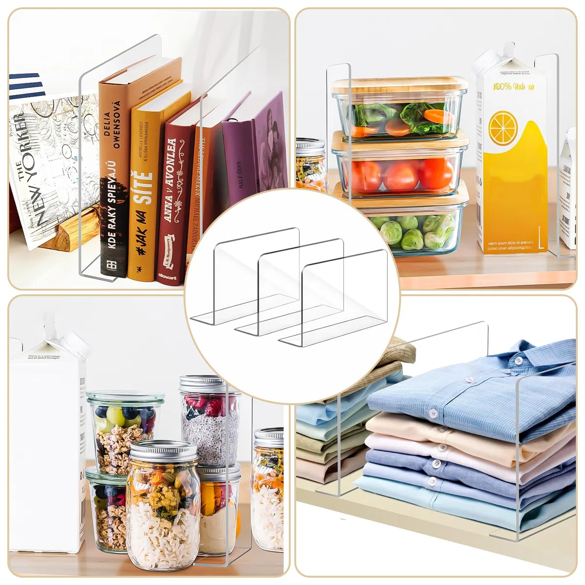 12 Stück Regaltrenner, Regaltrenner Bücher 20 x 12 cm Regaltrenner, Kleiderschrank Regalteiler für Schlafzimmer Küche Kleiderschrank (Transparent)