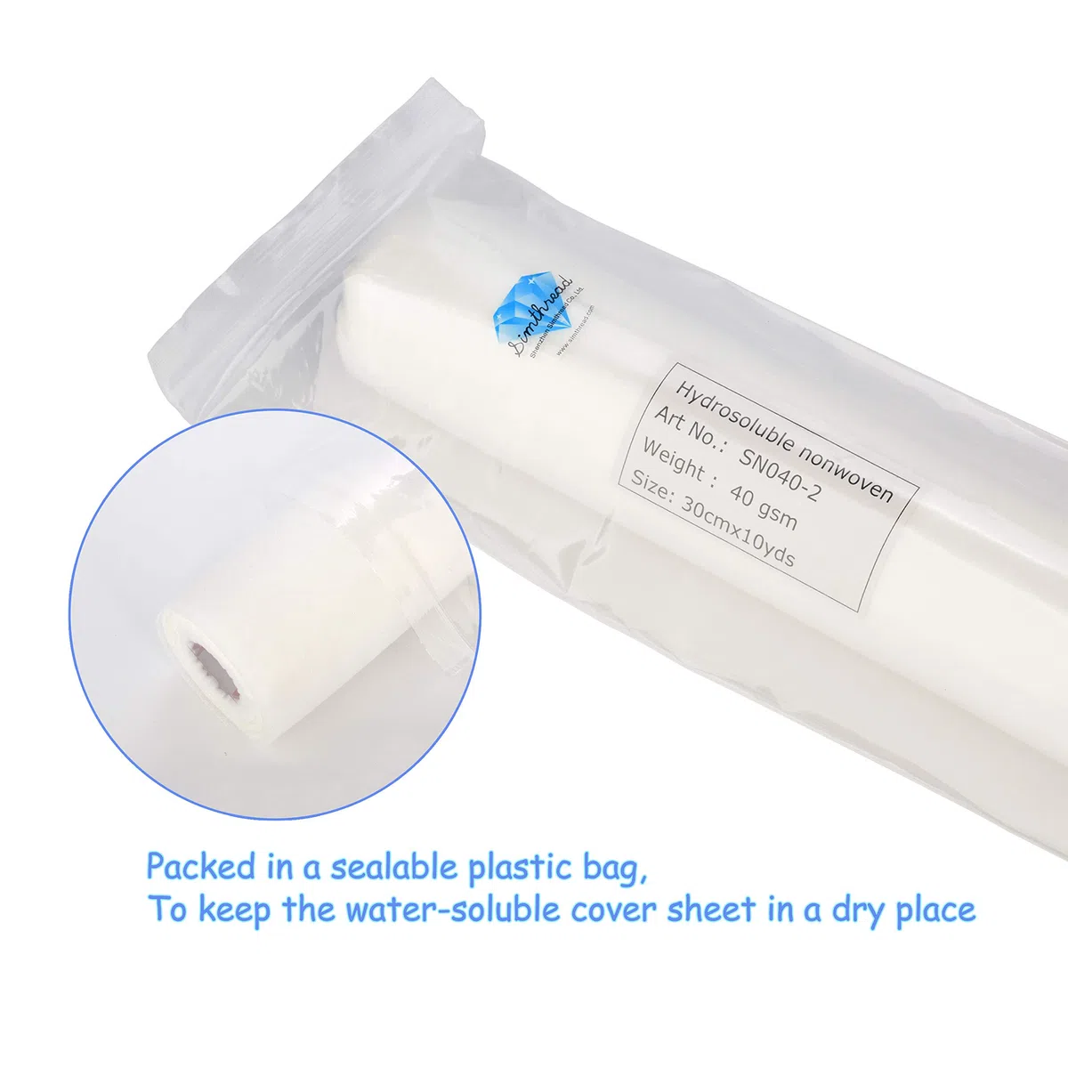 Simthread Wasserlöslicher Wash Away Stickvlies Stabilisator für stickerei and Free Standing Lace FSL, 30 cm x 10 Yds/Rolle, Leichtem Gewicht 40gsm