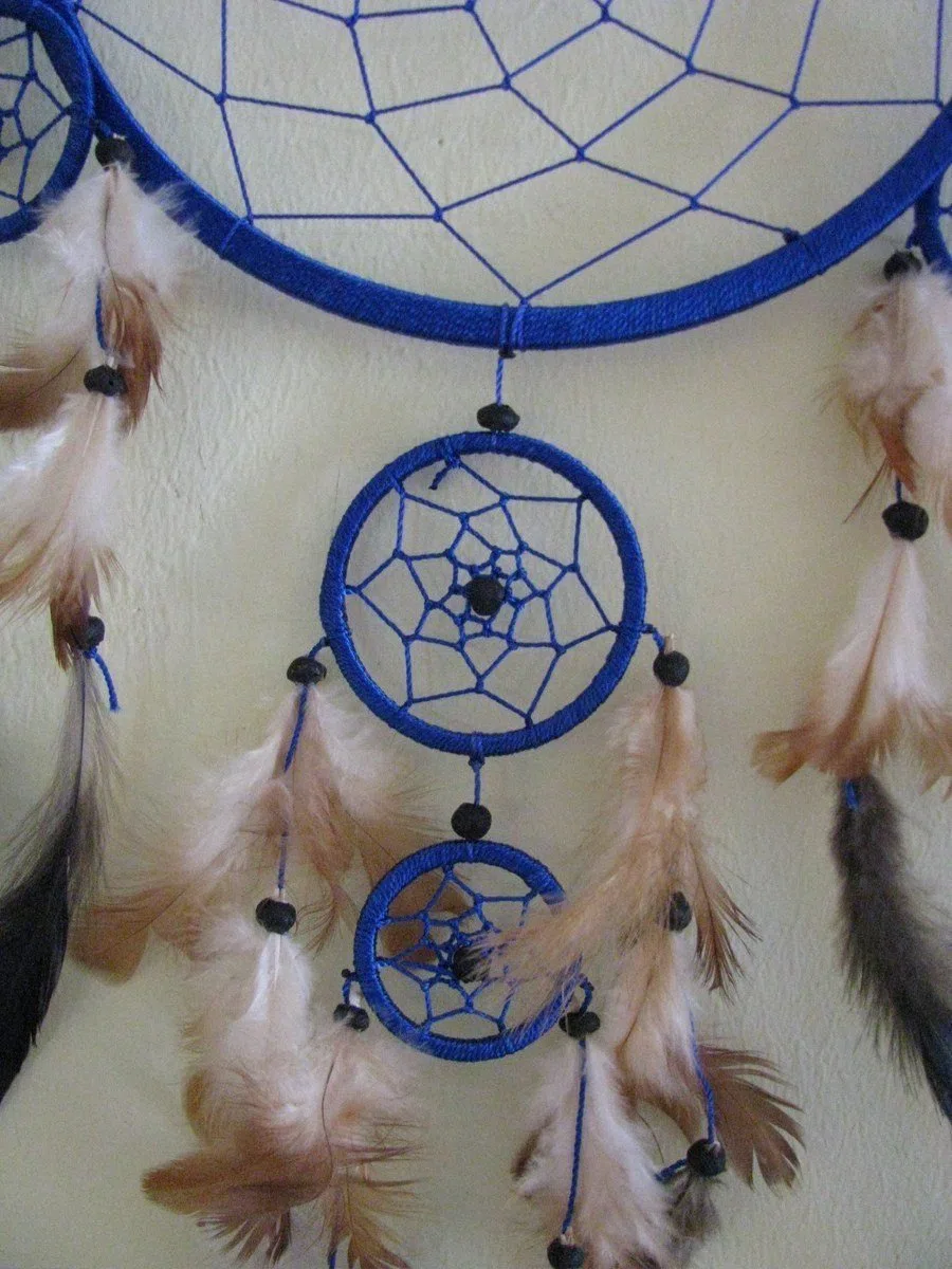 Simandra Original handgefertigter Traumfänger – hängender Dreamcatcher aus natürlichen Materialien handgefertigt ca. 58 cm lang, Durchmesser größter Ring 21 cm