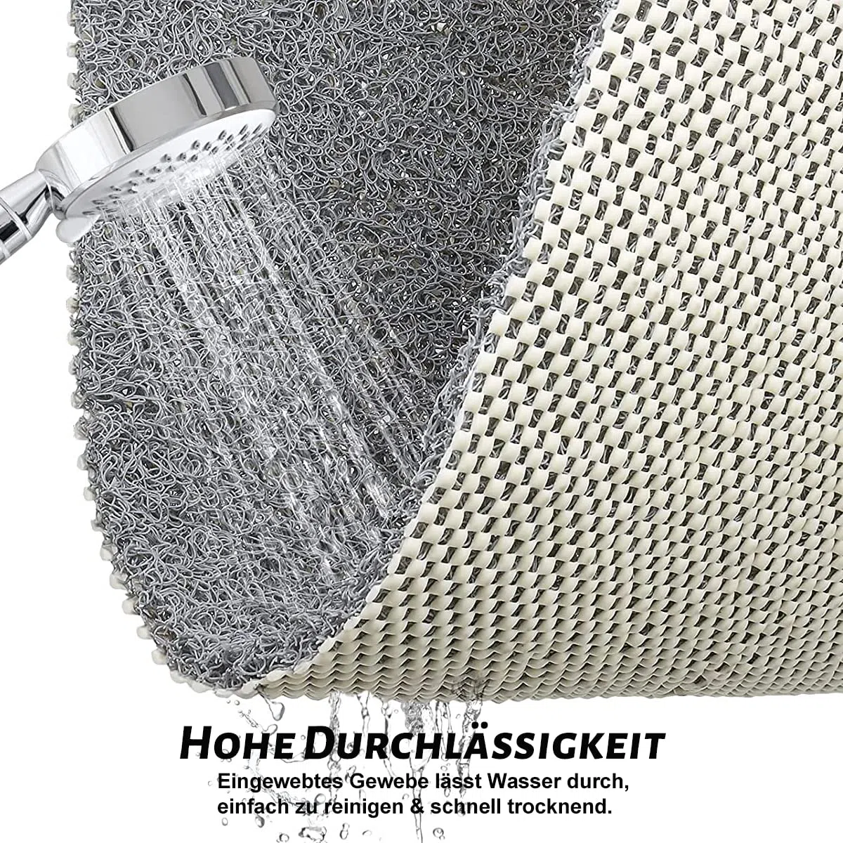 Duschmatte rutschfest, Weich Komfort Sicherheits Badewannenmatte mit Ablauflöchern, PVC-Luffa Massage Duschmatten für Nassbereiche, Schnell trocknend (Grau, 80x 80 cm)