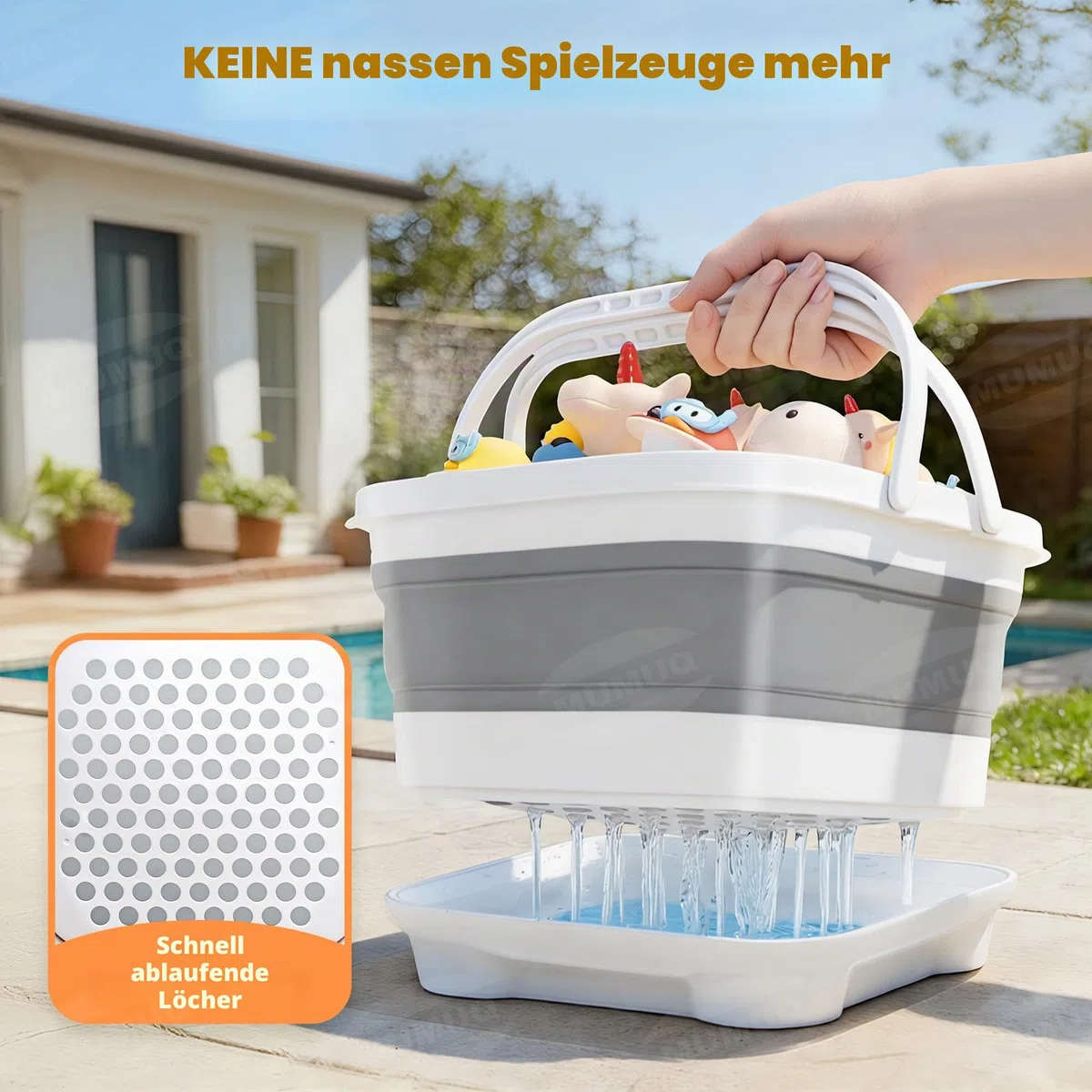 Badewannenspielzeug Aufbewahrung Faltbarer Badespielzeug Organizer, Badespielzeughalter mit Basis, Schnell Abfließender Trocknender Badewannen Spielzeugkorb, Grau