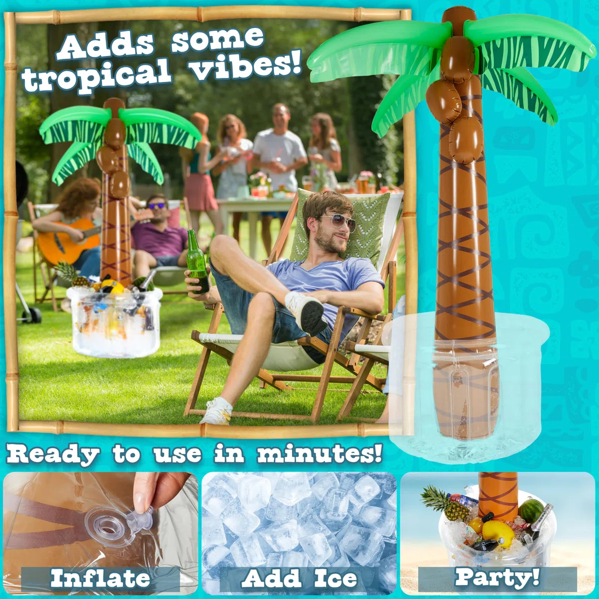 KreativeKraft Eiswürfelbehälter 60L Aufblasbare Palme für Eiswürfel Flaschenkühler Bier Wein für Sommer Party Deko Strand Garten Pool Zubehör