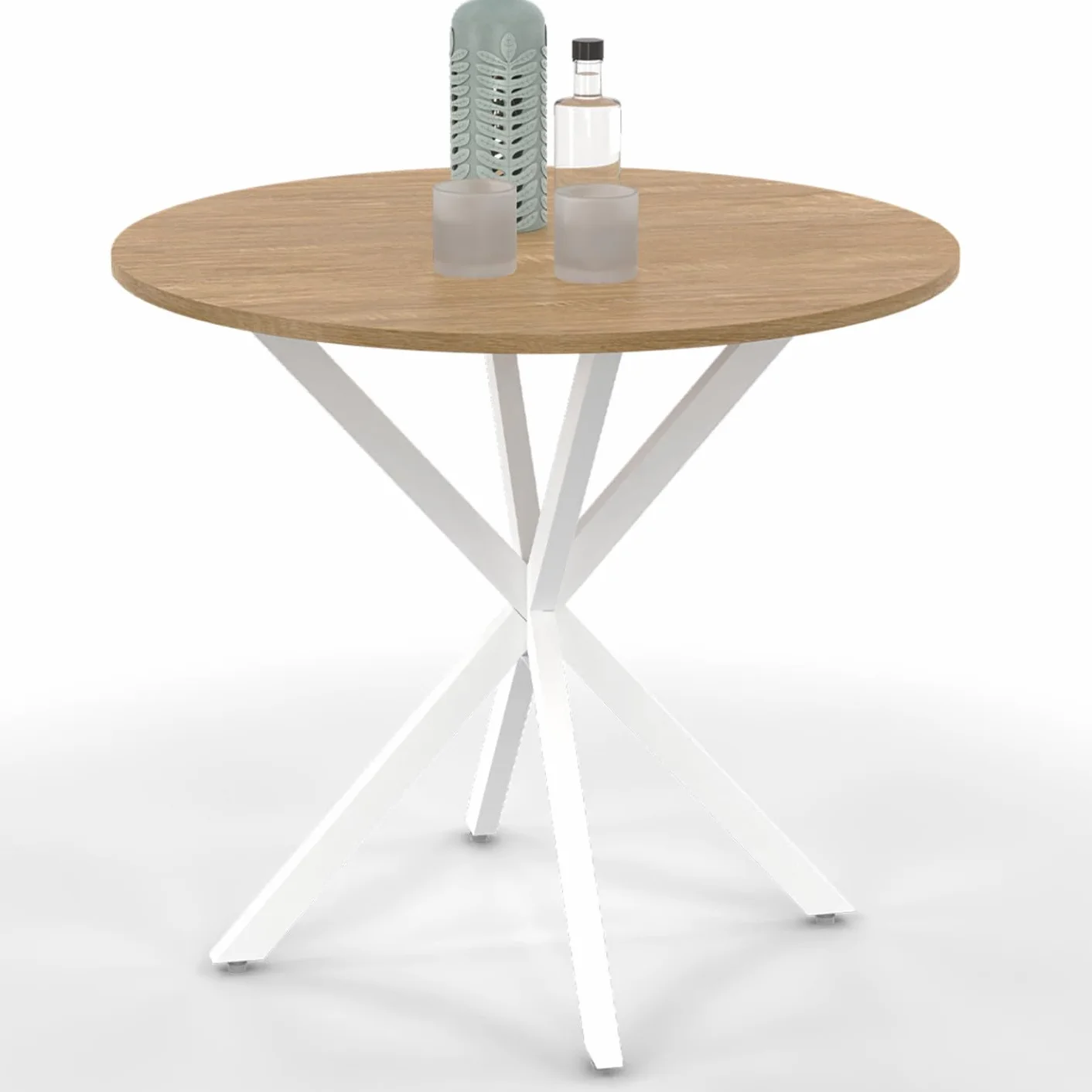 IDMarket - Table à Manger Ronde ALIX 2-4 personnes pied araignée Bois et Blanc 80 cm