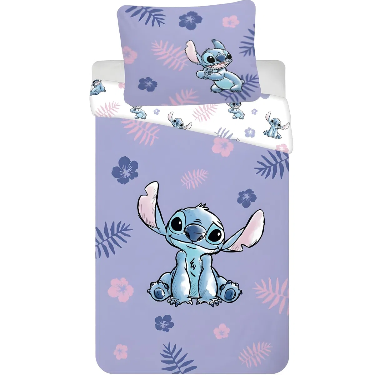 Disney Lilo & Stitch Bettwäsche-Set für Juniorbett | 100x135 cm Bettbezug & 40x60 cm Kissenbezug, 100% Baumwolle | Weiches, atmungsaktives tropisches Hibiskus- & Stitch-Design für Kleinkinder