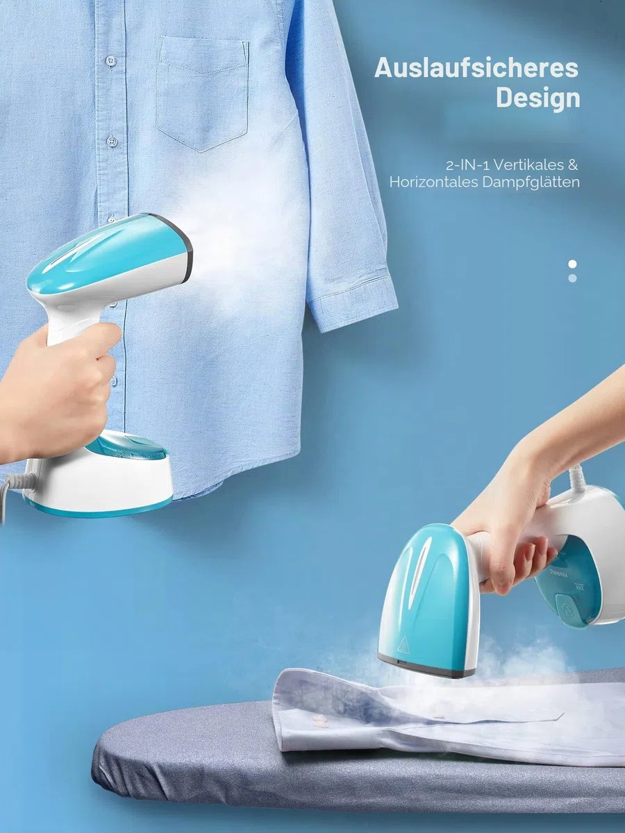 Reemix Tragbarer Dampfglätter, 1200W Kompakt und Faltbar Dampfglätter, 20g/min Dampf, 20S schnelles Aufheizen,Kein Bügelbrett erforderlich, Für Familie, Büro und Reisen, 220V (Blau)