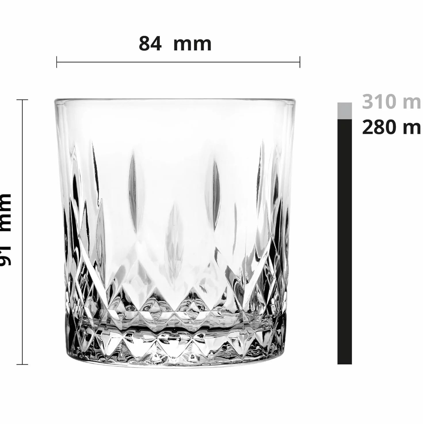 Glasmark KROSNO 1992 Whisky Gläser Set Whiskeygläser 6 Stück 280 ml Rum Gin Bourbon Cocktail Whiskey Glas Trinkgläser Geschliffen Spülmaschinengeeignet, NIEDRIGE