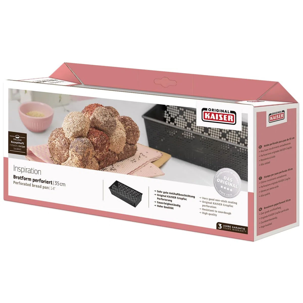 Original Kaiser Inspiration Brotbackform perforiert 35 cm, Backform für 1500g Brote, Kastenform Kuchen Brote, antihaftbeschichtet, sauerteigbeständig, Schwarz