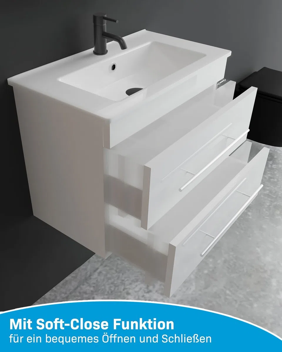 Alpenberger Waschbecken Badezimmer Waschtisch mit Unterschrank 60 cm Breit Hängend | Gäste WC Waschbecken mit Unterschrank Bad Möbel Modern Set | Kleiner Waschbeckenunterschrank Weiß