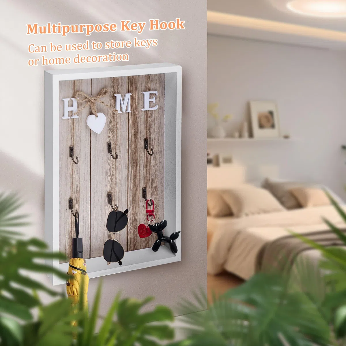 CHENGCKJ Holz Schlüsselbrett, 30 x 20 cm Schlüsselhalter mit 6 Schlüsselhaken, Wand Schlüsselanhänger Ohne Bohren, Schlüsselablage für Schlüssel Organizer Heimdekoration