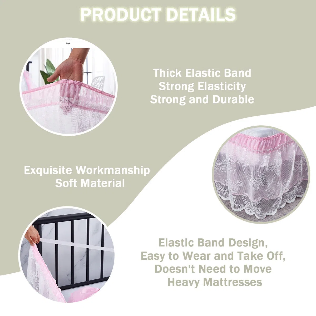 Surwin Betthusse Ruffle Bettrock Rüschen, Elastischer Spitze Bett Rock Bettvolant Gerüschter Bed Skirt Wrap Around Bettrock Husse Röcke Keine Bettoberfläche Bett Bettgestein (Weiss,150x200x40cm)