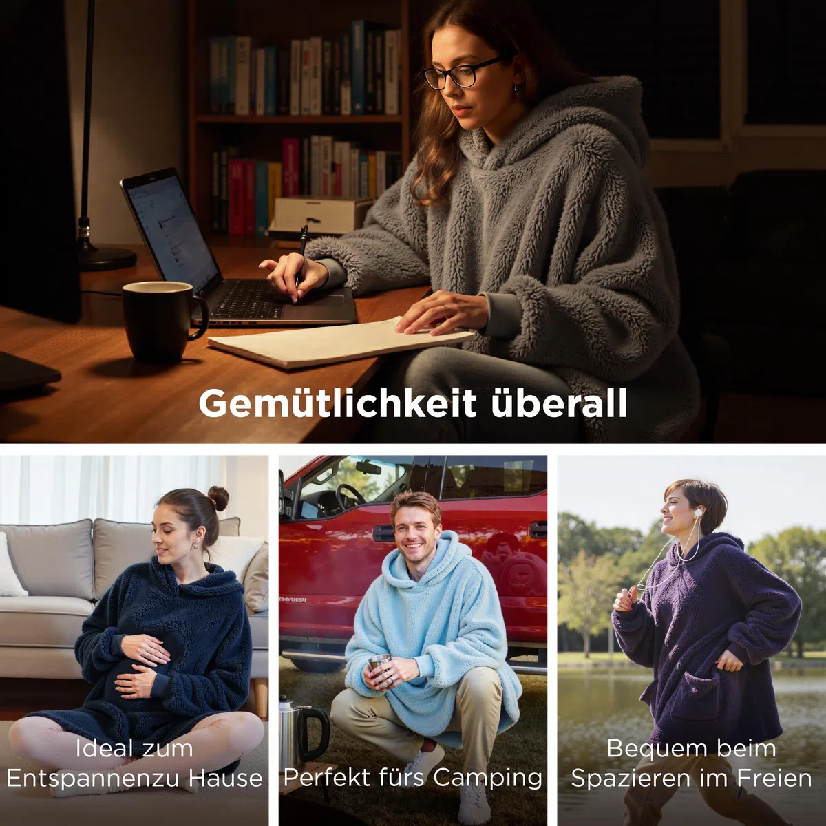 BEDSURE Hoodie Decke mit Ärmeln - Kuschelpullover als Geschenke für Frauen - Tragbare Decke zum Anziehen Erwachsene Kuscheldecke mit Ärmeln Weich Warm Geschenke für Freundin Mütter, Grau 95x85 cm
