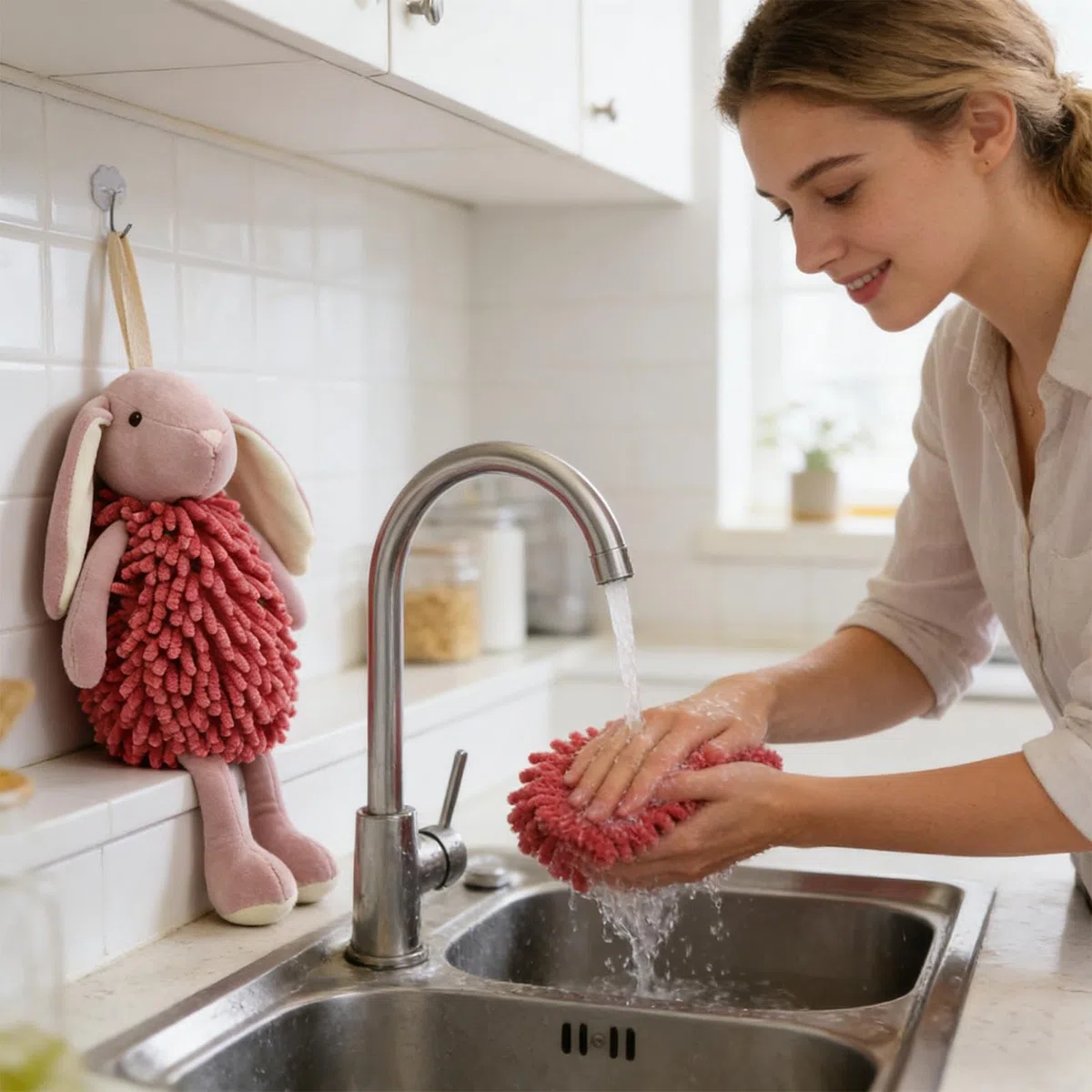 Générique Handtuch, für Badezimmer, niedliche Hasenform, sehr saugfähig – Kuscheltier mit Kugel, Plüsch, für Frauen, Männer, Erwachsene, Jugendliche, Toilette, Küche, Fitnessstudio, Wohnheim