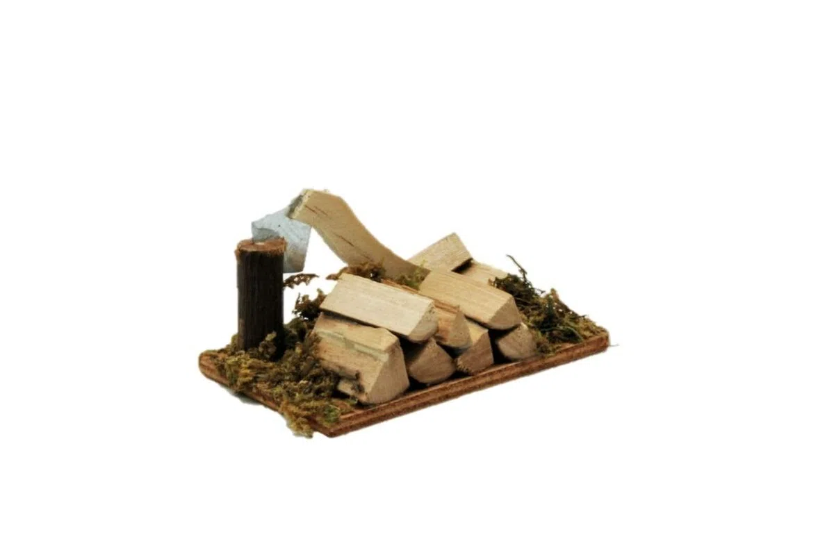 Unbekanntes Holz Zubehör in braun für Krippenset, 6-teilig, inkl. Brunnen/Holzstapel
