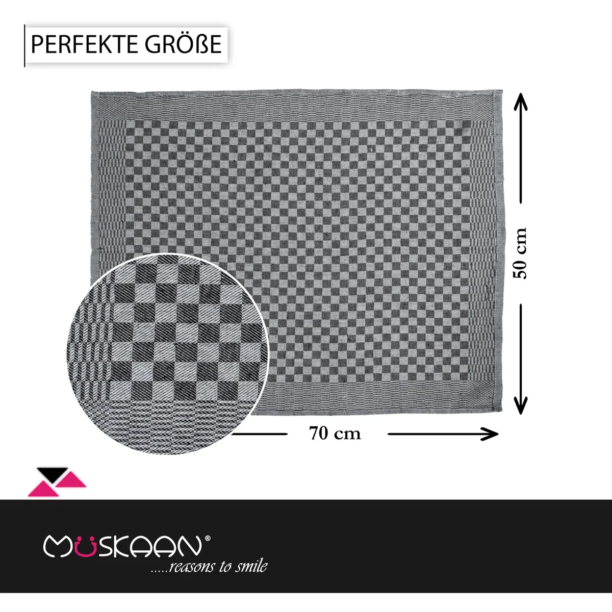 Müskaan 10er Set Geschirrtücher 100% Baumwolle 50x70 cm Schwarz 210 g/m² | Küchenhandtücher für Abtrocknen, Grubentücher zum Putzen, Fusselfrei Geschirrhandtücher, Küchentücher saugstark, Geschirrtuch