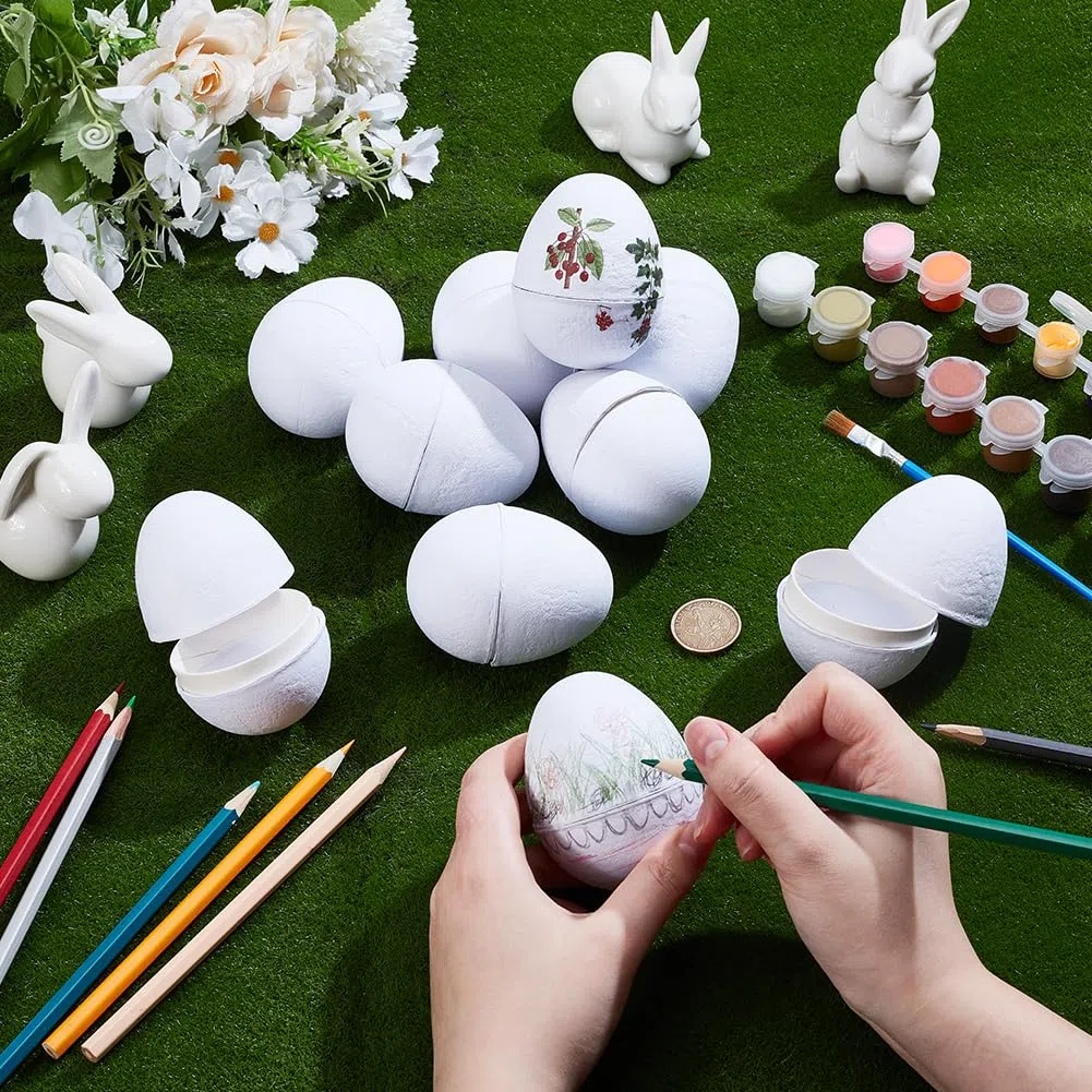 10 Stück Weiße Pappmaché Ostereier Ausfüllbare Ostereier Unbemaltes Papier Zum Bemalen Für DIY Bastelarbeiten Heimdekoration Schulkunstprojekte Anfänger Und Erwachsene