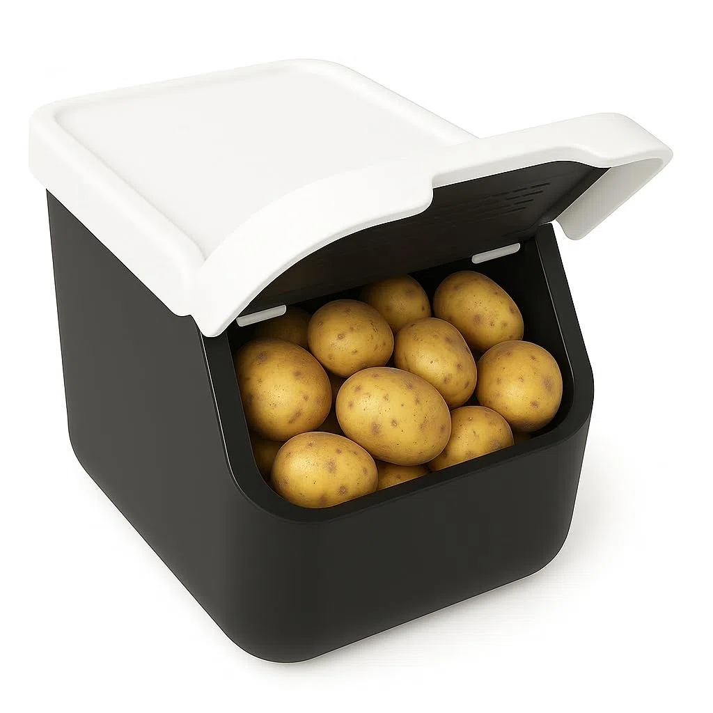 HRB 2er Set Aufbewahrungsbox mit Deckel - Kartoffelbox - Kartoffel Aufbewahrungsbox - Trocken und Lichtschutz - Spülmaschinengeeignet - Länger Haltbar - Verlangsamtes Keimen - Praktische Lagerung