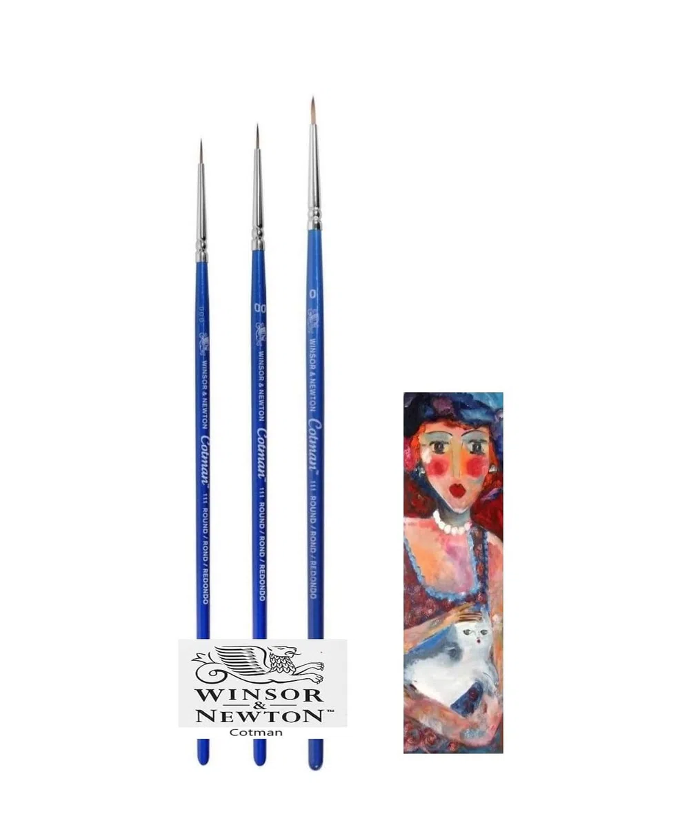 Winsor & Newton Aquarellpinsel mit kurzem Griff, Serie 111. NO. 000. 00 0 und 1 Karte