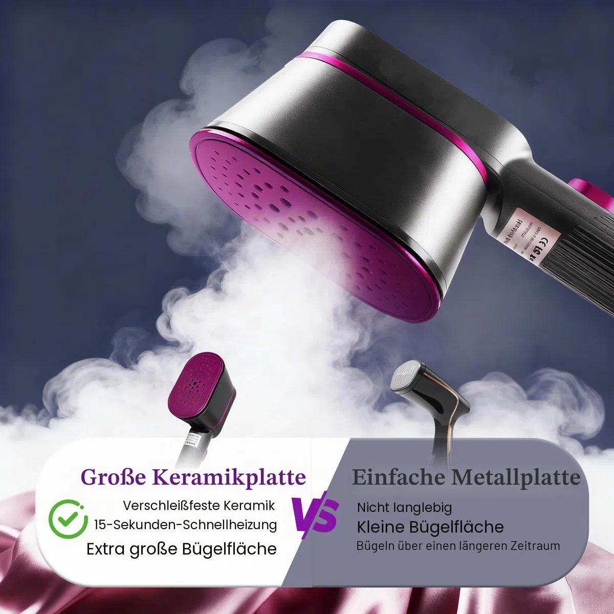 Steamer Dampfglätter 1000W, 2-in-1 Tragbarer Reisebügeleisen Mini mit 9s Schnellaufheizung, 110-240V Weltweite Spannung，Ideal für Reise, Büro und Haushalt