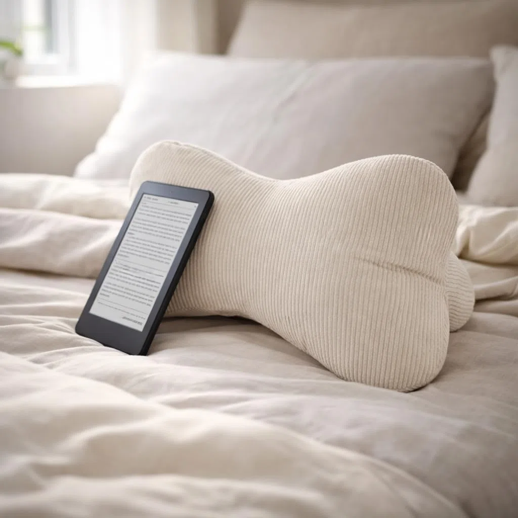 Leseknochen, Lesekissen, Nackenrolle Nackenkissen aus Cord,Stützkissen, Reisekissen mit Struktur,Formkissen,Buchauflage, Flexible Stütze für Bücher, E-Books oder Tablets-18x35cm (Offwhite Cord)