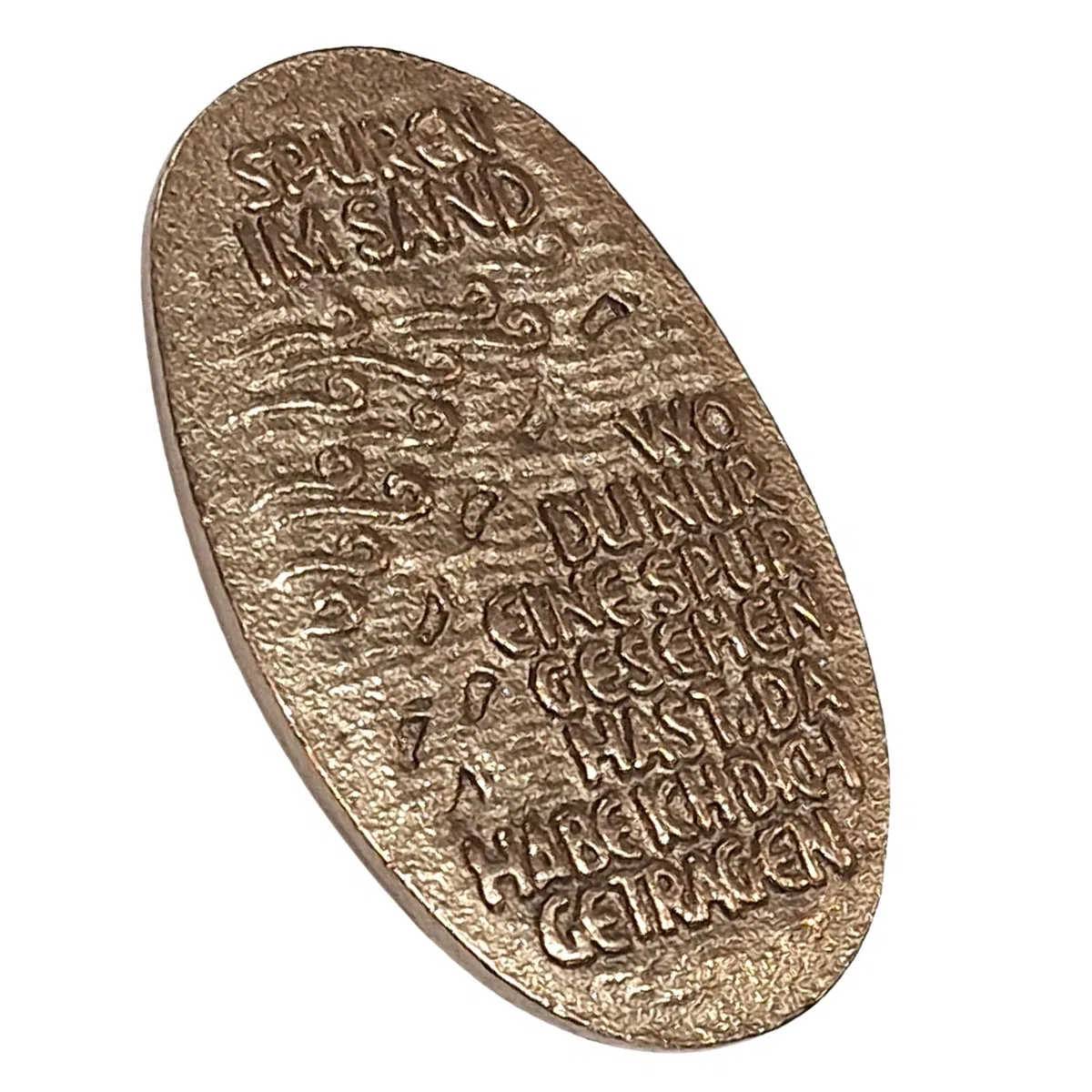 Herzmensch Handschmeichler Spuren im Sand - Massive Bronze, Gold 3,3 x 5,1 cm - Kleiner Glückstaler für Trauer, Krankheit und Genesung für alle Anlässe