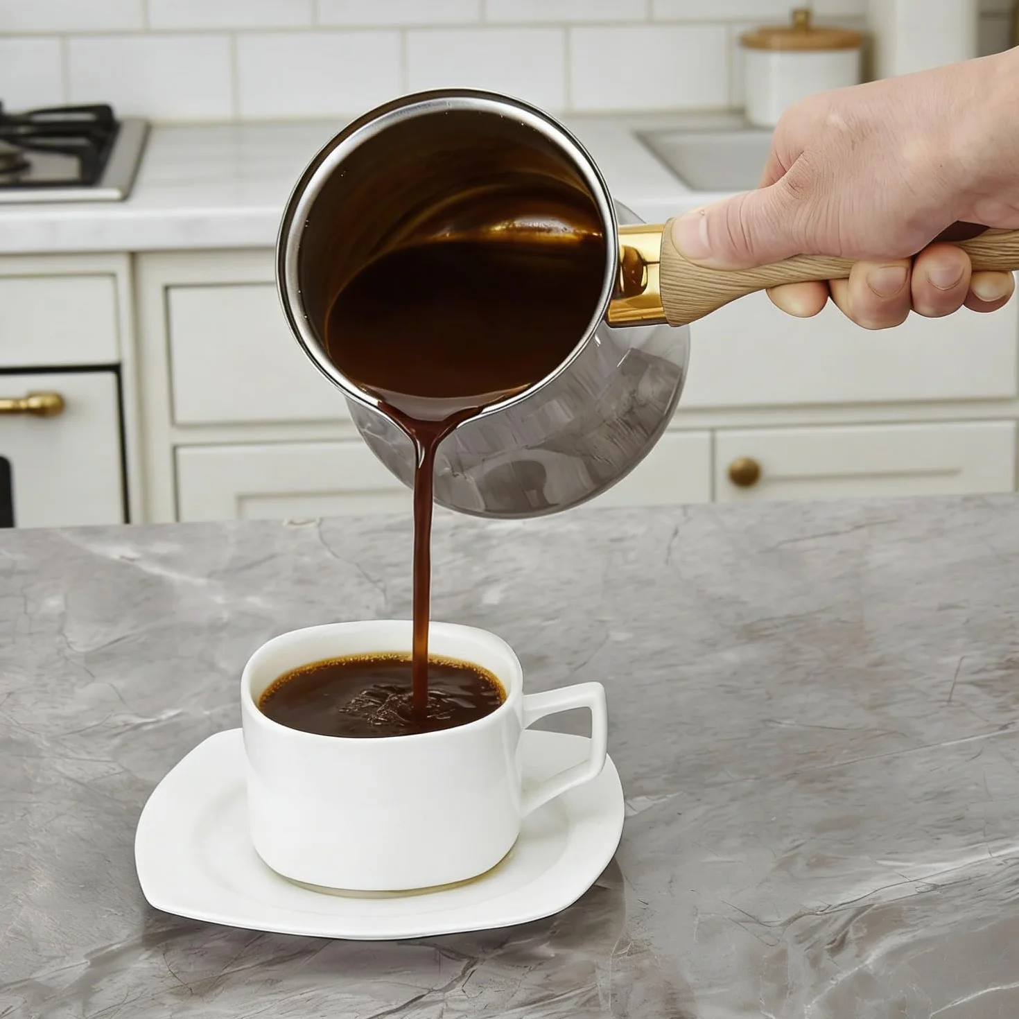 SANQIAHOME 24oz / 720ml Schwerlast Edelstahl Türkische Kaffeekanne und Butter Schmelzen Mini-Topf mit Schnabel und Deckel Cezve-Kaffeekanne