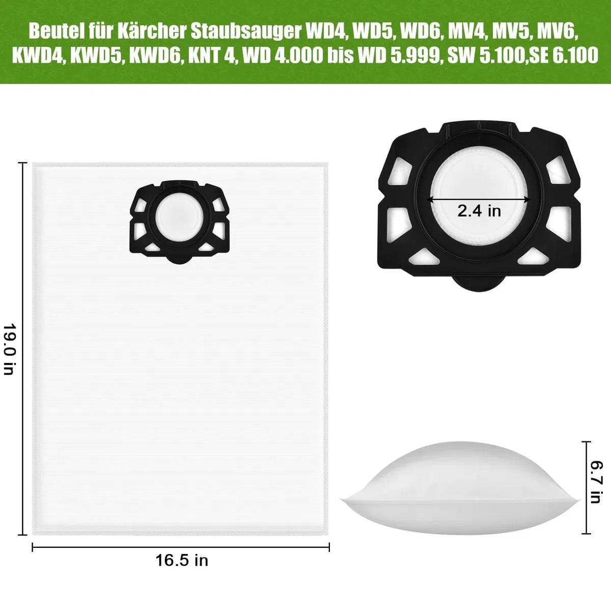 Rebirthcare 15 stück staubsaugerbeutel für kärcher 2.863-006.0 vliesfilterbeutel 487 ersatzbeutel wd4 wd5 wd6 wd5p wd6p premium mv4 mv5 mv6 beutel filtertüten nass & trockensauger staubbeutel bags