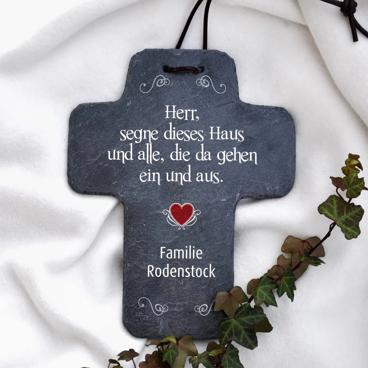 Cera & Toys® Kreuz aus Naturschiefer - Haussegen - mit Druck des Namens