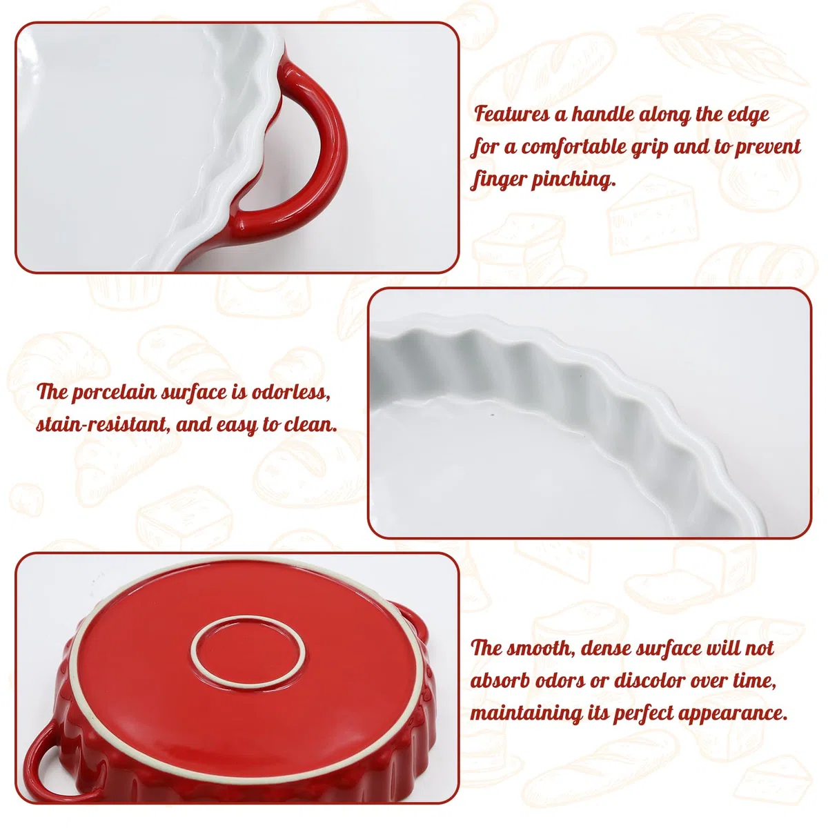 Tiefe Keramik-Kuchenform mit Griffen,Runde Tarteform aus Keramik,Quicheform,26 x 20 x 4cm Auflaufform Rund,Kratz- und Schnittfest Ideal für Pie Backen Quiche Pizza Muffin