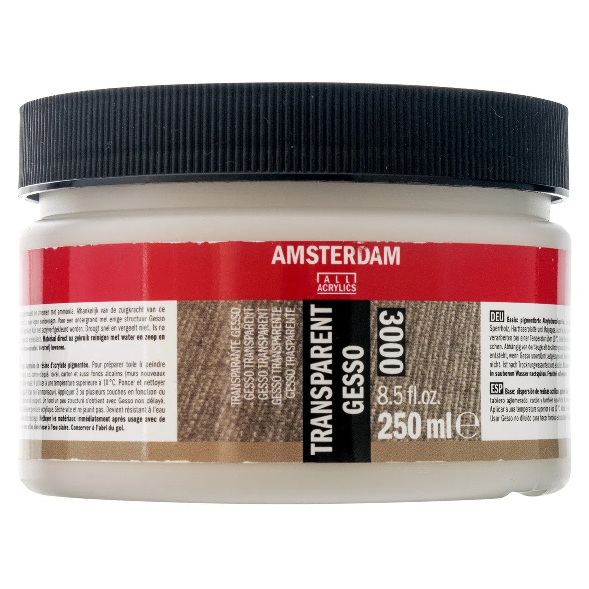 Amsterdam Primer - Transparentes Gesso 3000 Glas - 250 ml - Grundierung für Acryl- und Ölfarben - Perfekte Basis für Wandbilder, Leinwand, Holz & mehr