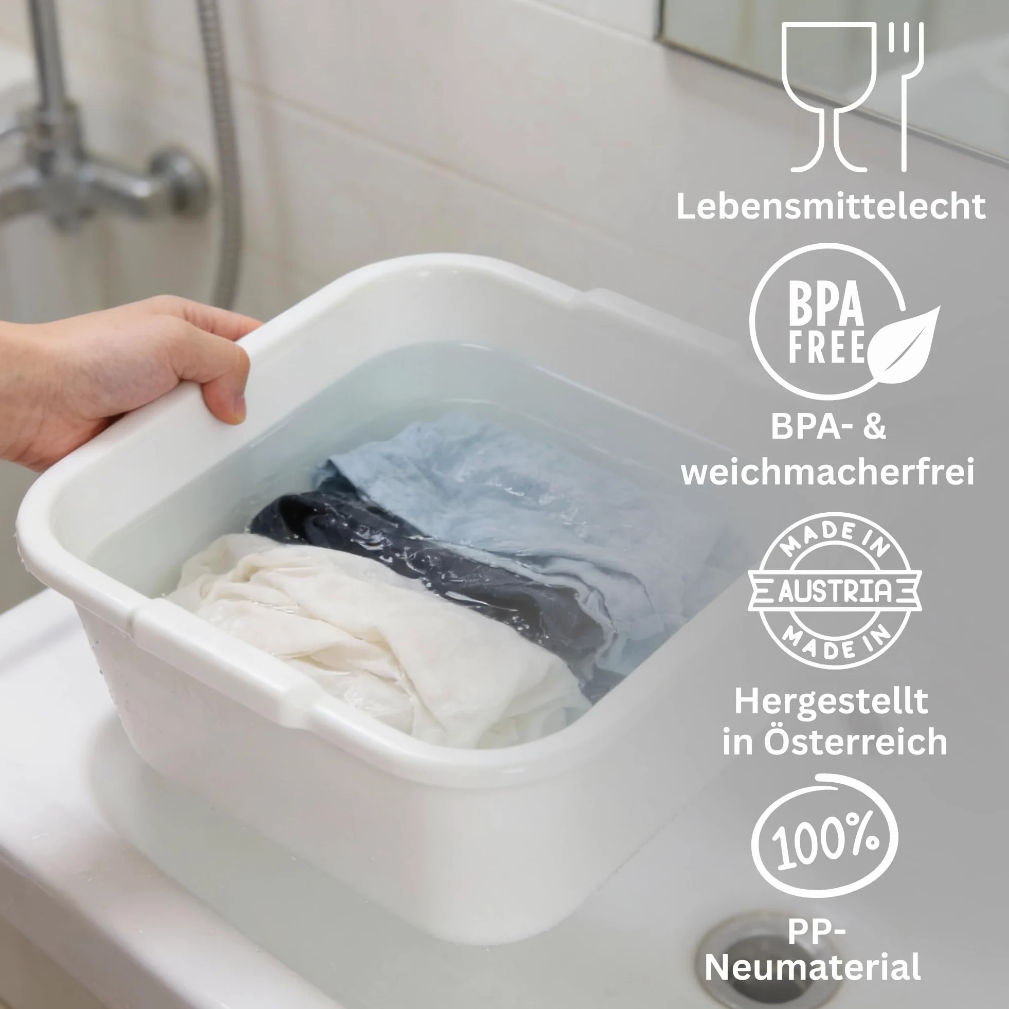 Novaliv 2x Spülschüssel eckig 14L, 38x38 cm, Weiß, BPA-frei Spülmaschinenfest Ideal für Küche und Camping, Wanne, Große Plastikschüssel, Waschschüssel eckig, Waschwanne, Abwaschschüssel