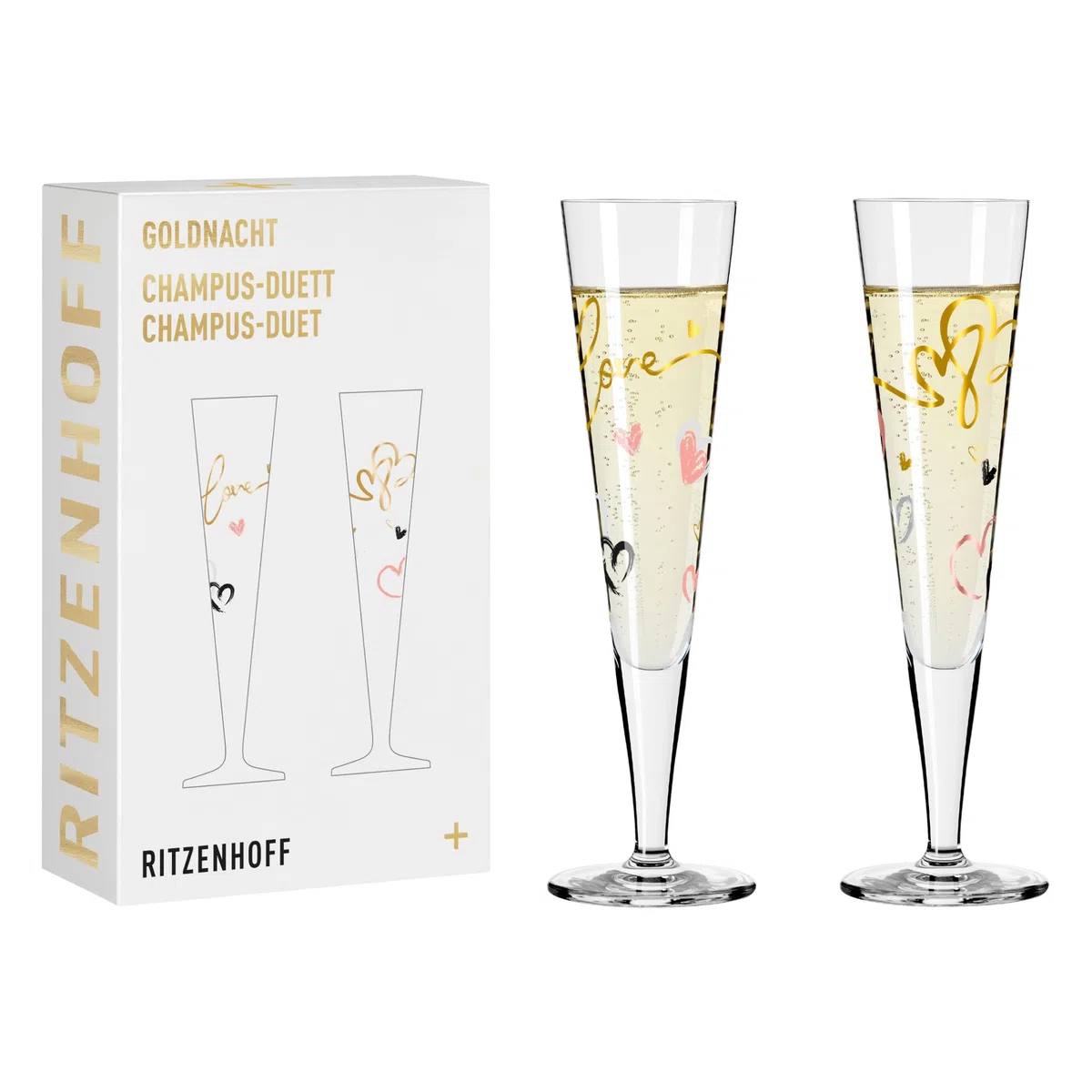 RITZENHOFF 6031004 Champagnerglas 200 ml - Serie Goldnacht Duett 2023, 2x Designerstück mit Echt-Gold - Made in Germany