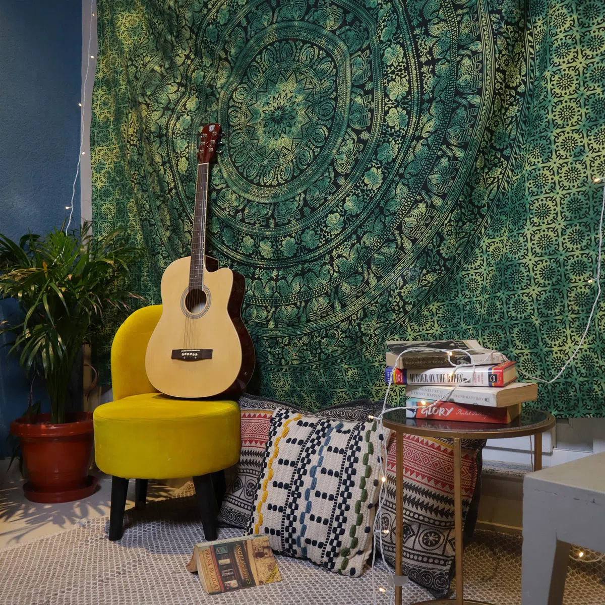 Craft Trade Mandala Grün Wandteppich Indische Wandtuch Tapestry Wandbehang Boho Wandteppiche für Heimdeko Wohnzimmer und Schlafzimmer - 137 x 213 cm