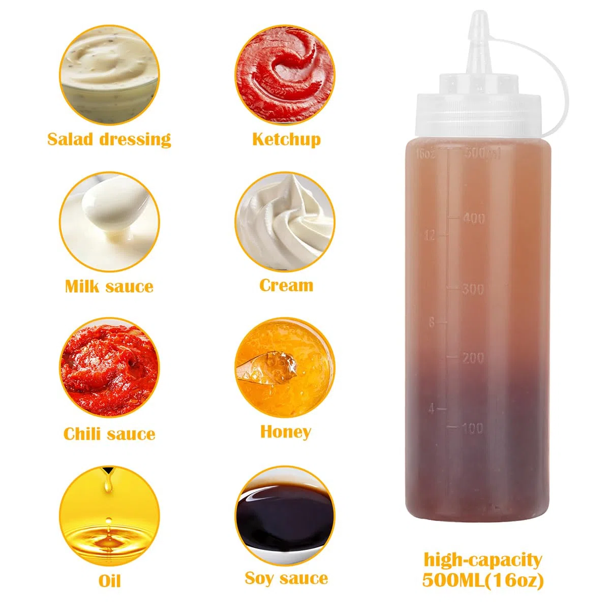 Squeeze Flasche Saucenflasche,6 Stück 500ml(16oz) Plastik Quetschflasche Mit Kappen-BPA Frei,Kein Leck,Dosierflasche,Dressingshaker für ketchup flasche,Saucenspender,Gewürzflasche