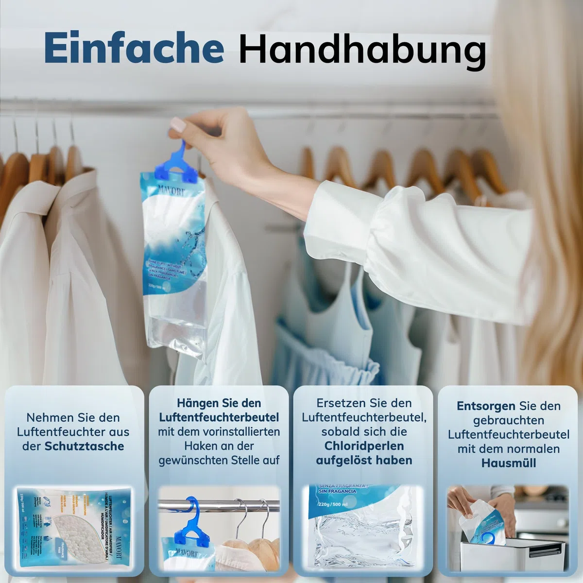 10er Set XL Luftentfeuchter zum Aufhängen I Luftentfeuchter Beutel I Entfeuchter Schrank und Feuchtigkeitsabsorber für Räume gegen Feuchtigkeit, Schimmel und Gerüche I bis zu 500ml je Beutel