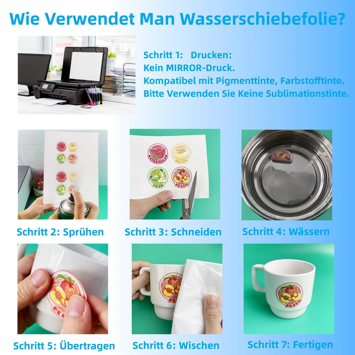 Wasserschiebefolie für Tintenstrahldrucker & Laserdrucker, Transparent Wasserschiebefolie Kerzen Wassertransferdruck Folie, 15 X A4 DIY Druckbar Kerzentattoos Transferpapier für Helle Farbe Tassen