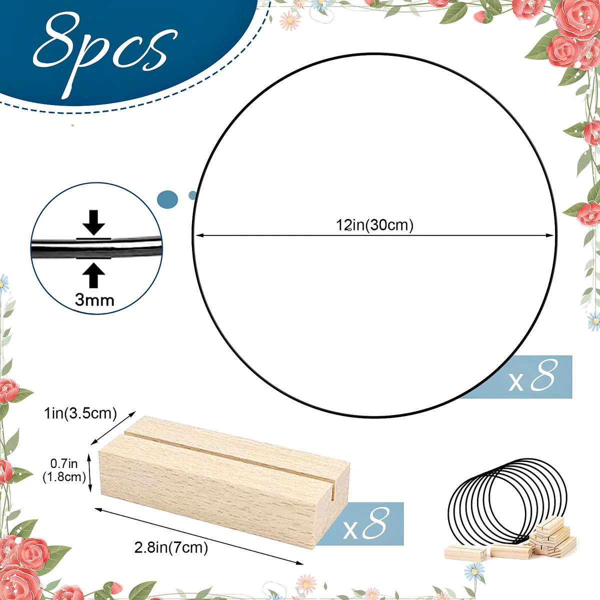 8 Stück Metallring zum Basteln, 30cm Tafelaufsätze Makramee Ringe mit Holz Kartenhalter DIY Kranz Handwerk Traumfänger für Hochzeitskranzdekor und Wandbehang (Black Ring)