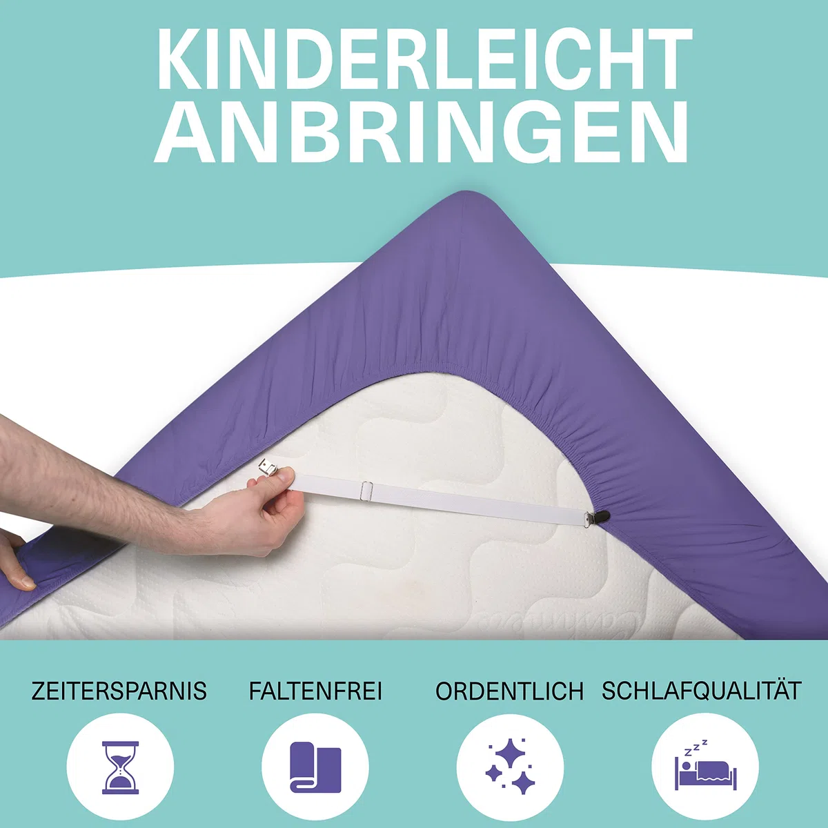 Bettlakenspanner verstellbar (8 Stück) für alle Matratzengrößen - Premium Betttuchspanner mit hochwertiger Metallspange (50-200cm) - für faltenfreie Bettlaken und Topper